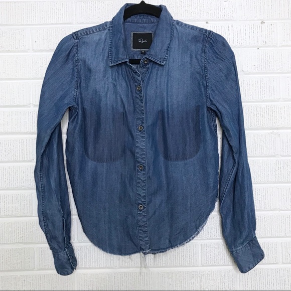 Rails Chambray Raw Hem Long Sleeve Button Down XS - Picture 1 of 7